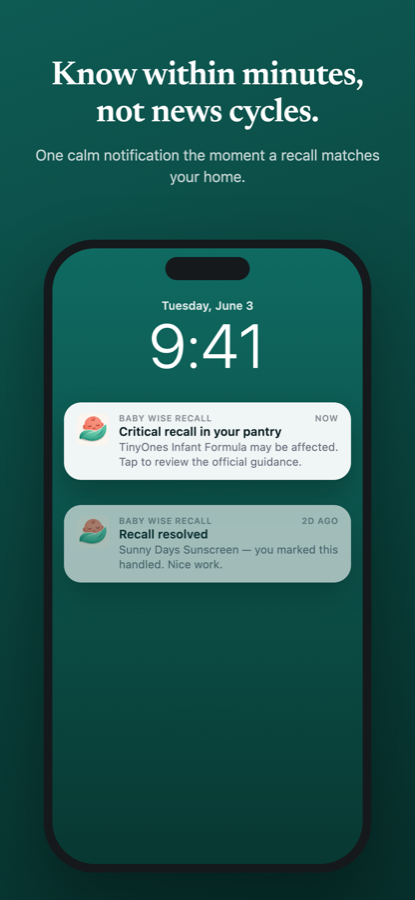 Lock screen notification the moment a recall matches your home